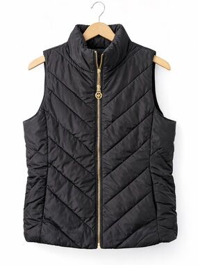 Michael Kors Black Quilted Puffer Jacket with Gold Hardware